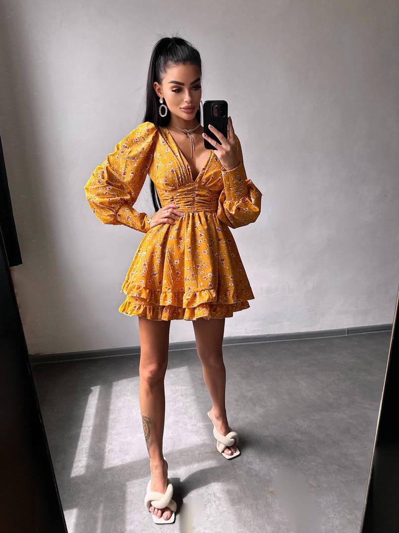 Сукня міні з пишною спідницею та драпіруванням на талії | PUSHKA SHOP