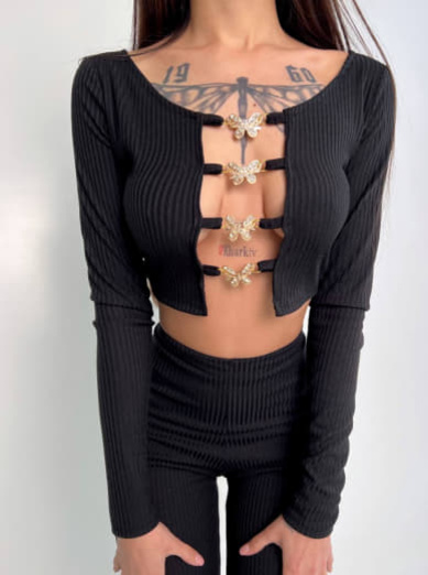 Комплект : штани кльош і топ , декорований метеликами Комплект : штани кльош і топ , декорований метеликами | PUSHKA SHOP