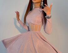 Приталена блискуча сукня з корсетною вставкою та пишною спідницею-сонцем Приталена блискуча сукня з корсетною вставкою та пишною спідницею-сонцем | PUSHKA SHOP