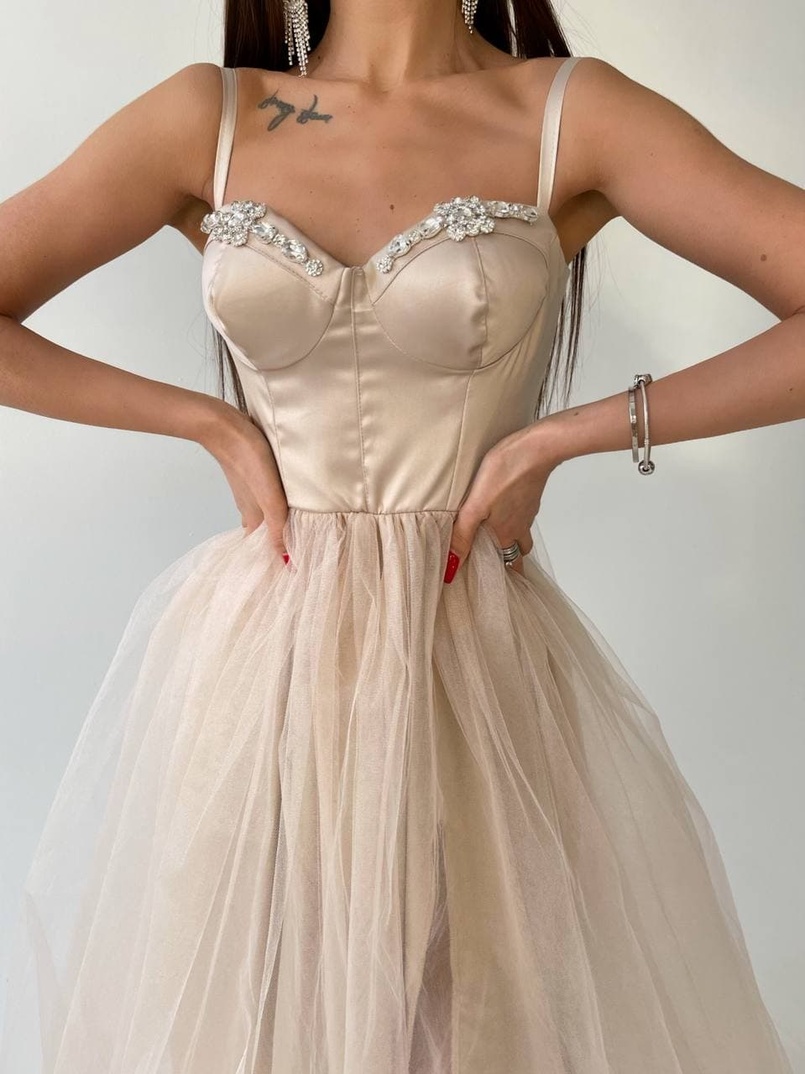 Платье-бюстье с чашечками и пышной юбкой , декорированное стразами Платье-бюстье с чашечками и пышной юбкой , декорированное стразами | PUSHKA SHOP