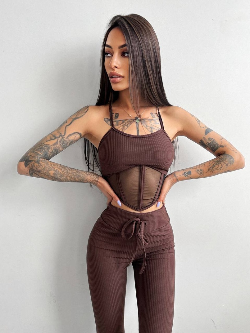 Трикотажный комплект: корсетный топ на косточках + леггинсы | PUSHKA SHOP