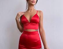 Комплект: топ з філіжанками + спідниця декорована бахромою зі страз  | PUSHKA SHOP