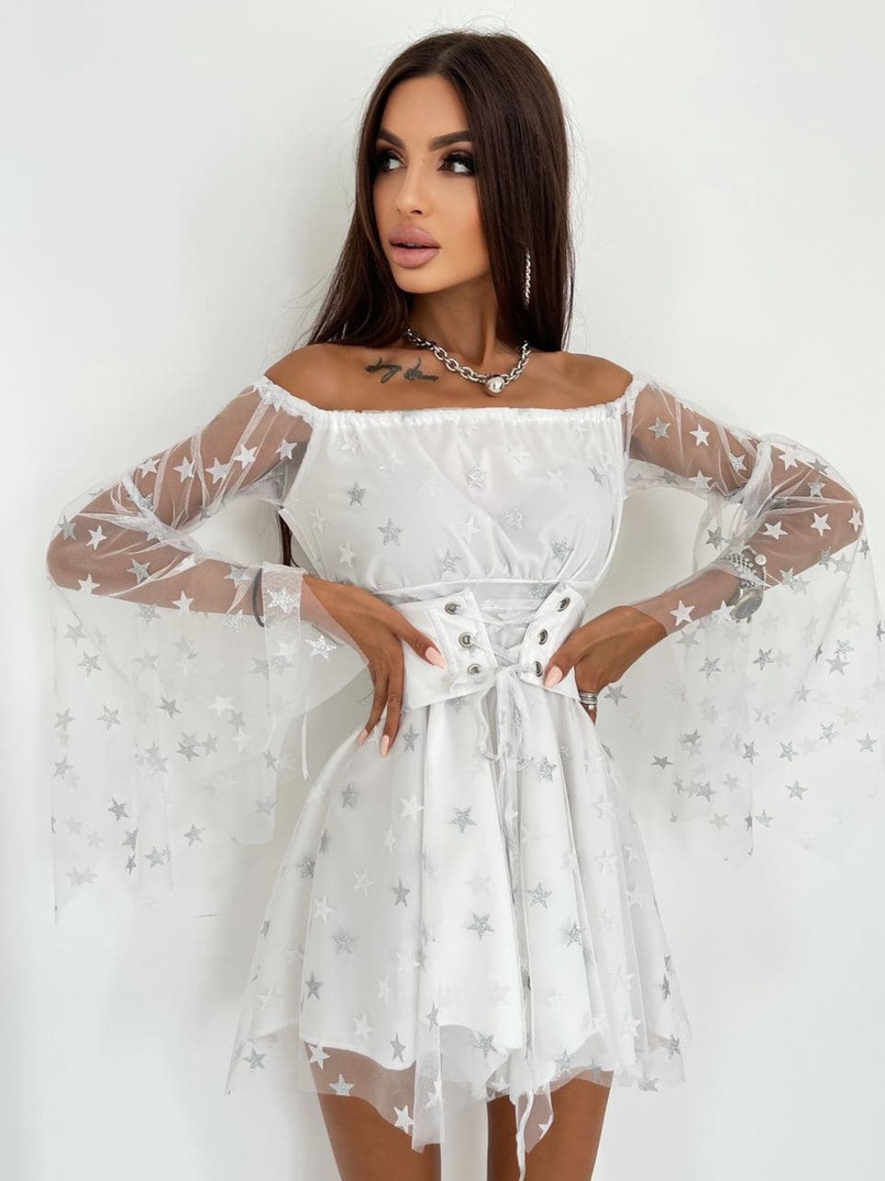 Платье с расклешенными рукавами в комплекте с корсетом  Платье с расклешенными рукавами в комплекте с корсетом  | PUSHKA SHOP