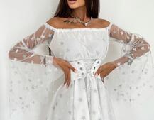 Платье с расклешенными рукавами в комплекте с корсетом  Платье с расклешенными рукавами в комплекте с корсетом  | PUSHKA SHOP