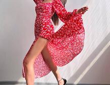 Квіткова сукня-міді зі шнурівкою на спинці та розрізом на ніжці | PUSHKA SHOP