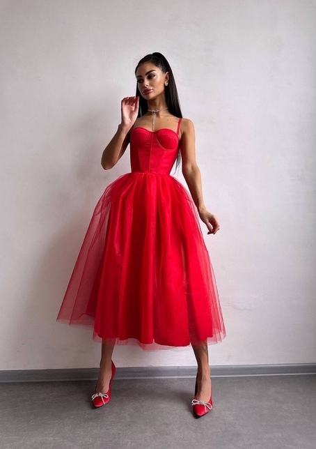 Сукня міді із чашечками з пишною спідницею | PUSHKA SHOP