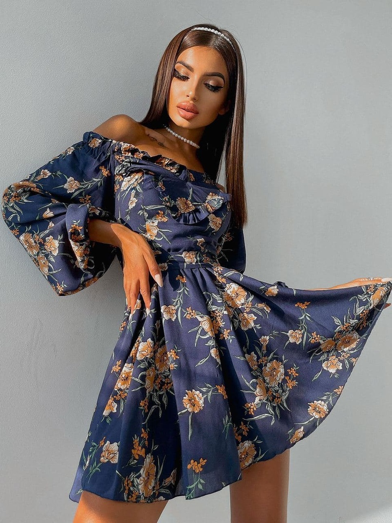 Цветочное платье с пышной юбкой и объемными рукавами   Цветочное платье с пышной юбкой и объемными рукавами   | PUSHKA SHOP