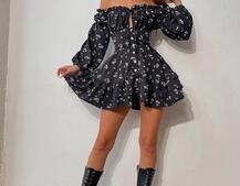 Сукня з квітковим принтом з воланами на ґудзиках Сукня з квітковим принтом з воланами на ґудзиках | PUSHKA SHOP