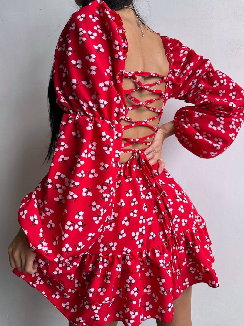 Сукня з квітковим принтом з воланами на ґудзиках  Сукня з квітковим принтом з воланами на ґудзиках  | PUSHKA SHOP