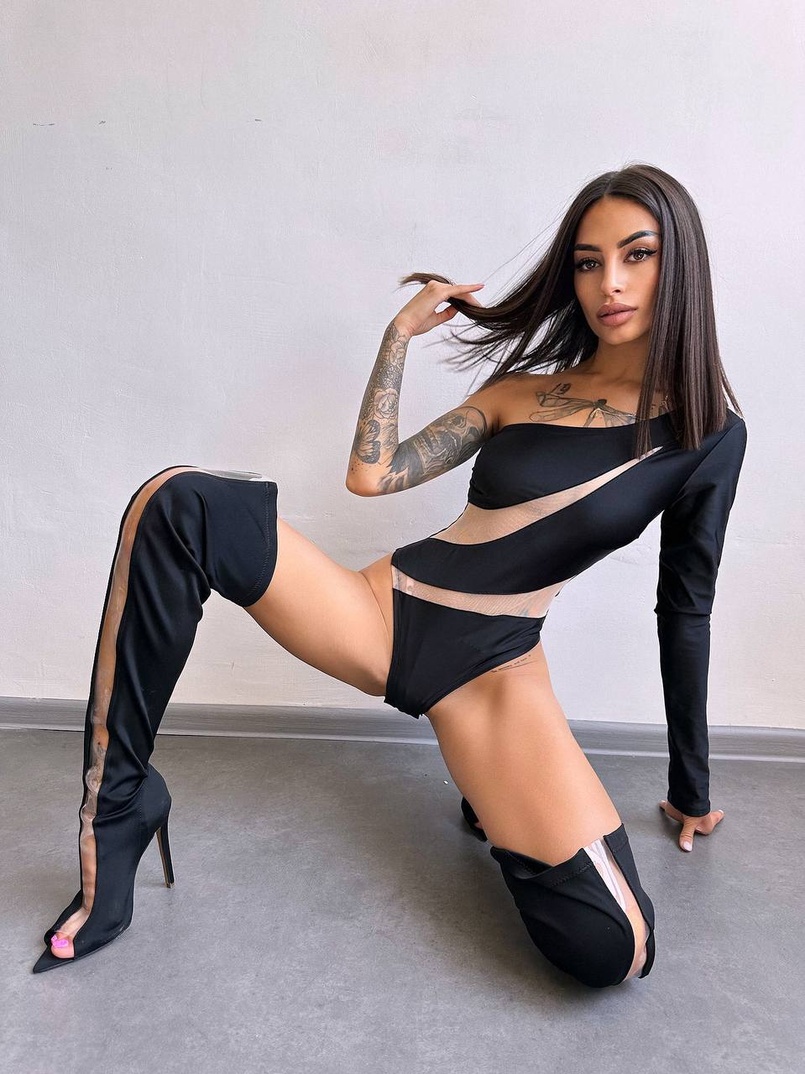 Боді на одне плече із вставками сітки | PUSHKA SHOP