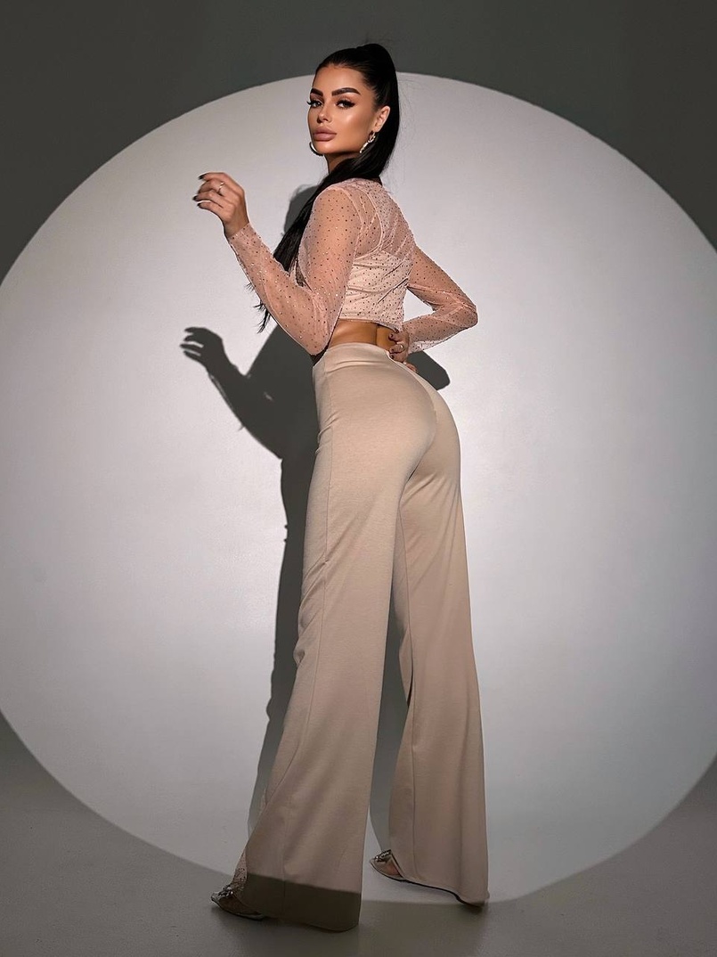 Комплект: топ + штани із сіткою зі стразами Комплект: топ + штани із сіткою зі стразами | PUSHKA SHOP