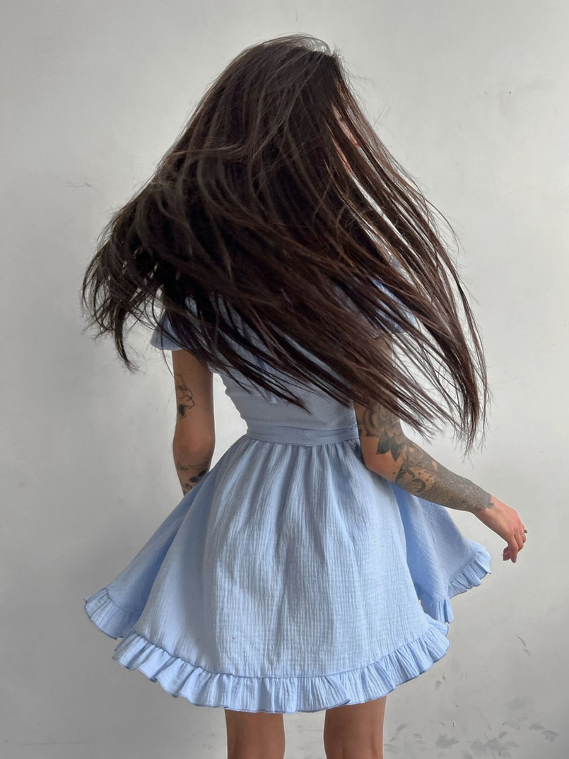 Муслиновое платье мини с корсетной вставкой на талии с косточками  | PUSHKA SHOP