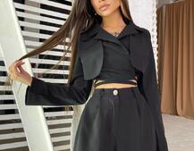 Комплект: укорочённый пиджак с завязками на талии + брюки  | PUSHKA SHOP