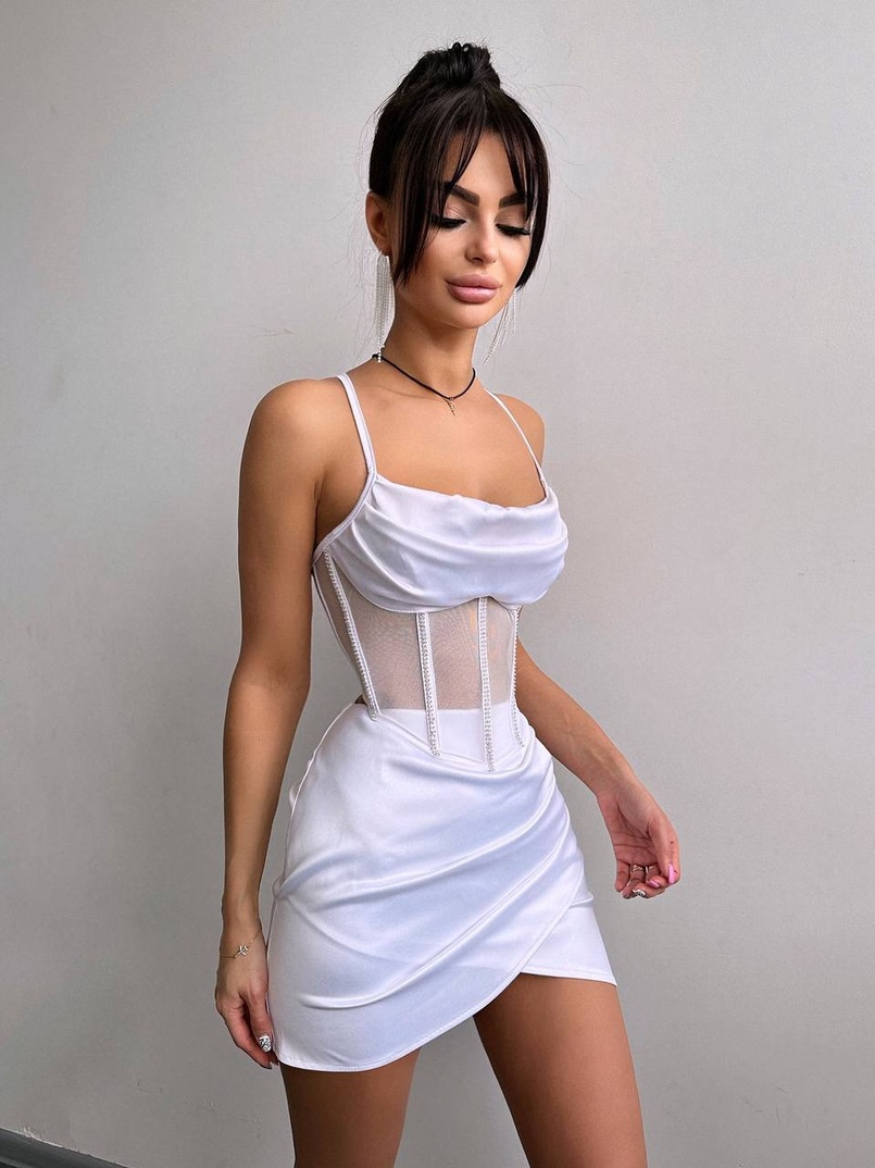 Комплект: корсет, декорований стразами + спідниця міні з драпіруванням   Комплект: корсет, декорований стразами + спідниця міні з драпіруванням   | PUSHKA SHOP