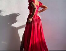 Атласна сукня максі із розрізом на спідниці | PUSHKA SHOP