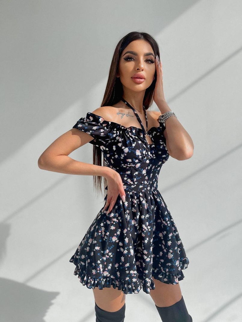 Платье мини с корсетной вставкой на талии с косточками Платье мини с корсетной вставкой на талии с косточками | PUSHKA SHOP