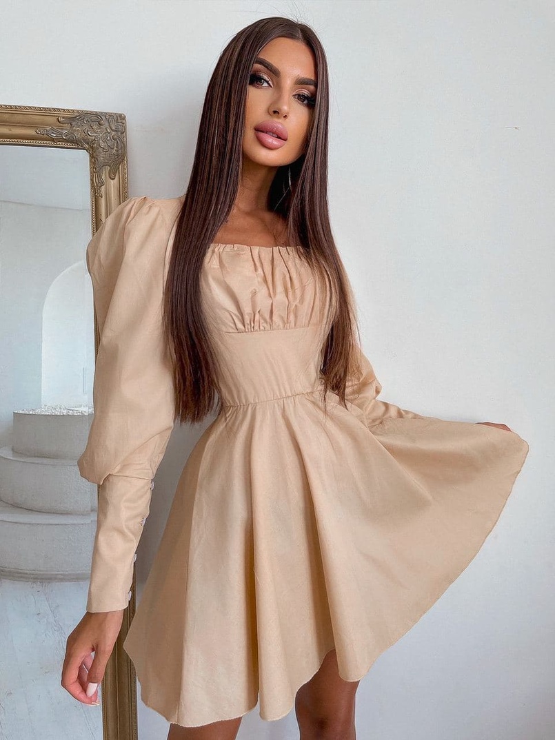 Платье с объемными рукавами из хлопка Платье с объемными рукавами из хлопка | PUSHKA SHOP