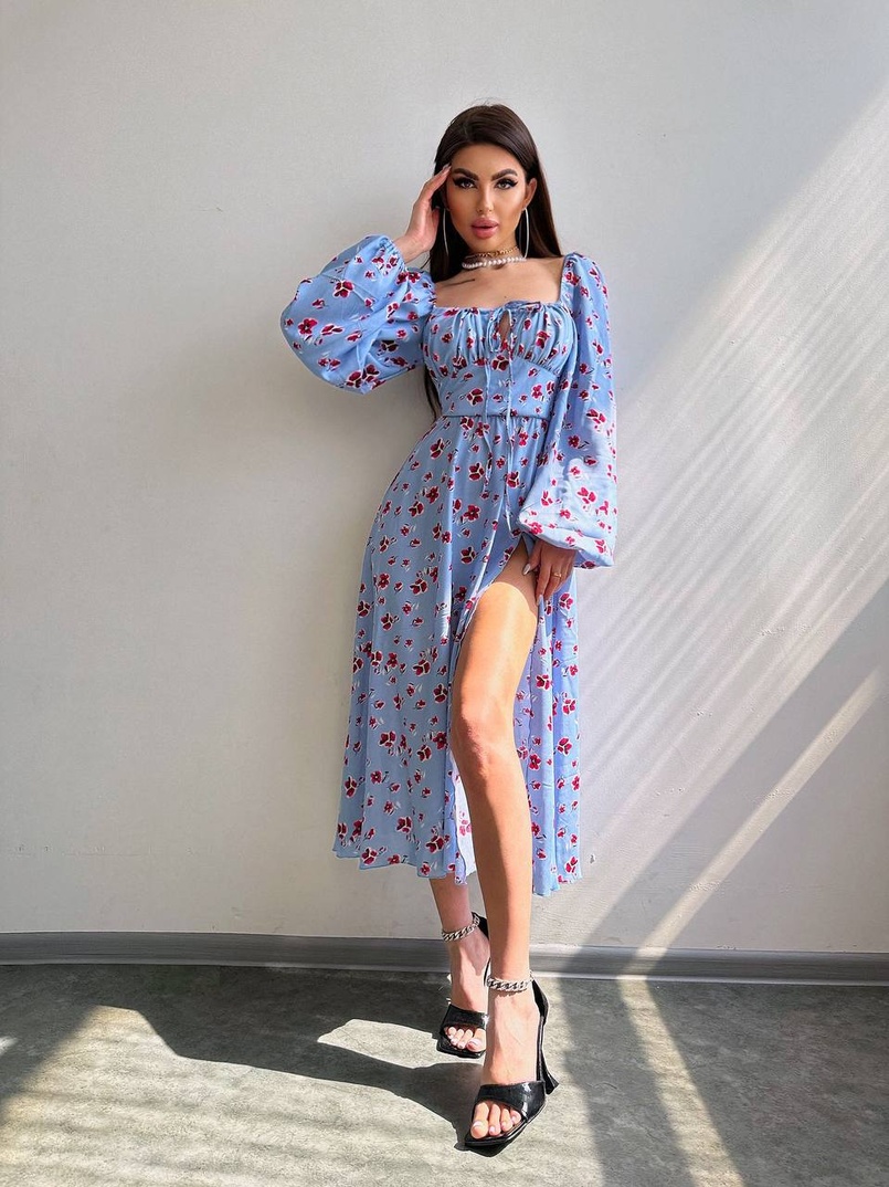 Сукня міді з квітковим принтом  | PUSHKA SHOP