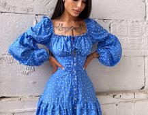 Сукня в горошок на ґудзиках з воланами  | PUSHKA SHOP