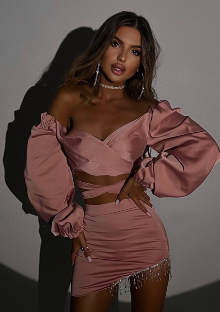 Атласний комплект, бахромою зі стразами  Ручна робота, прикраса пришита  | PUSHKA SHOP