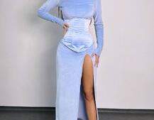 Оксамитова сукня міді з розрізом + атласний корсет | PUSHKA SHOP