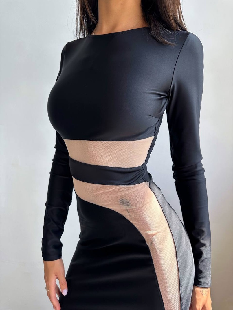 Сукня міді  із вставками сітки  | PUSHKA SHOP