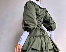 Котонова сукня з рюшами на гудзиках зі шнурівкою на спинці Котонова сукня з рюшами на гудзиках зі шнурівкою на спинці | PUSHKA SHOP