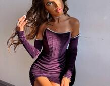 Оксамитова корсетна сукня міні, декорована стразами     Ручна робота  | PUSHKA SHOP