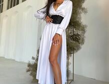 Шелковое платье -миди с разрезом  + корсет из эко-кожи Шелковое платье -миди с разрезом  + корсет из эко-кожи | PUSHKA SHOP