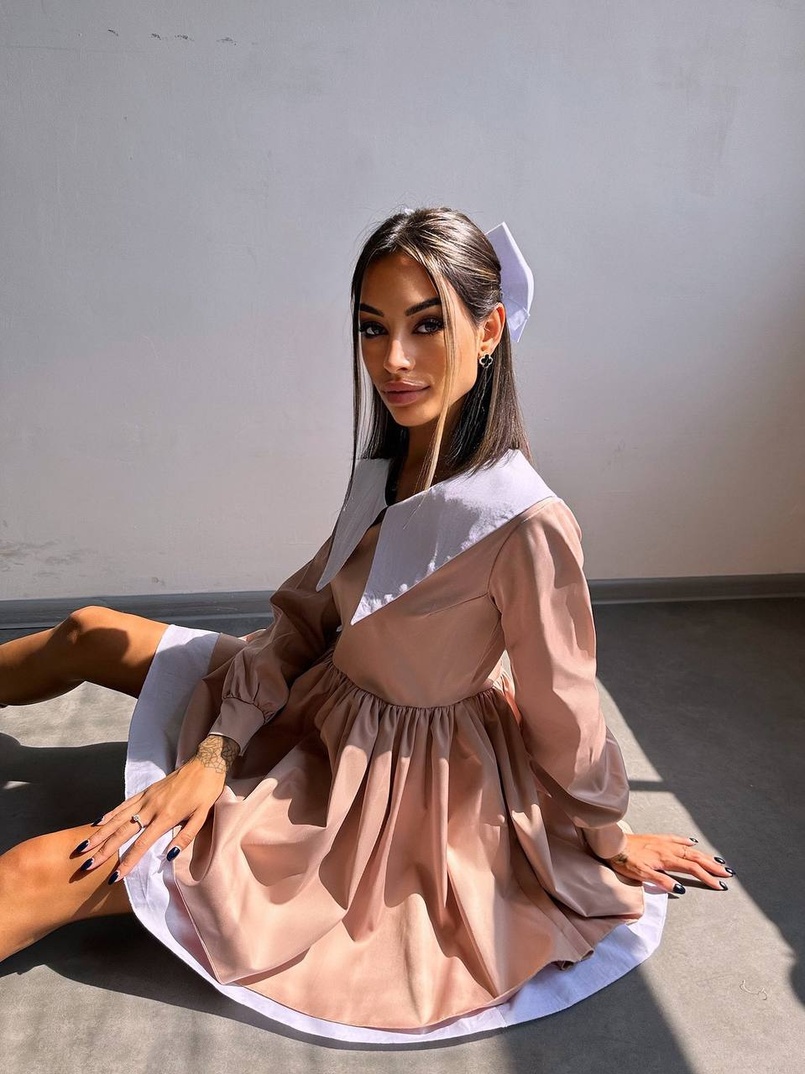 Котонова сукня з комірцем + бант  | PUSHKA SHOP