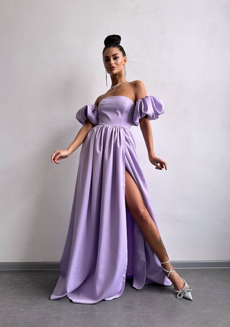 Сукня максі  з розрізом на спідниці та об’ємними рукавами  | PUSHKA SHOP