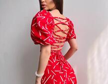 Сукня -міді зі шнурівкою на спинці та розрізом на ніжці | PUSHKA SHOP