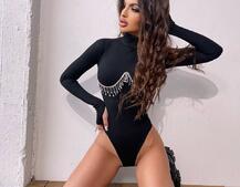 Трикотажний боді-гольф, декорований бахромою зі страз Трикотажний боді-гольф, декорований бахромою зі страз | PUSHKA SHOP