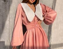 Сукня з коміром та об'ємними рукавами з широким поясом Сукня з коміром та об'ємними рукавами з широким поясом | PUSHKA SHOP