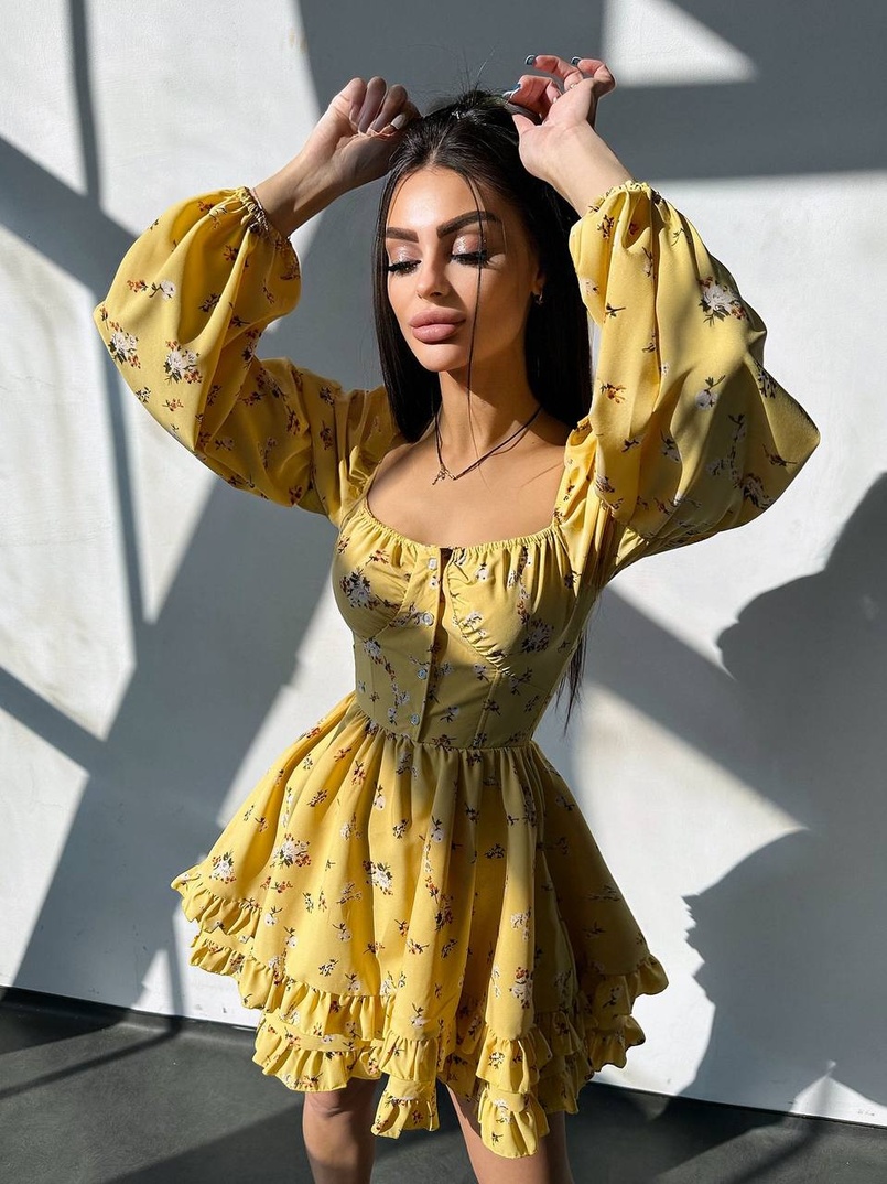 Лялькова сукня з пишною спідницею та корсетним верхом з ніжним квітковим принтом  | PUSHKA SHOP