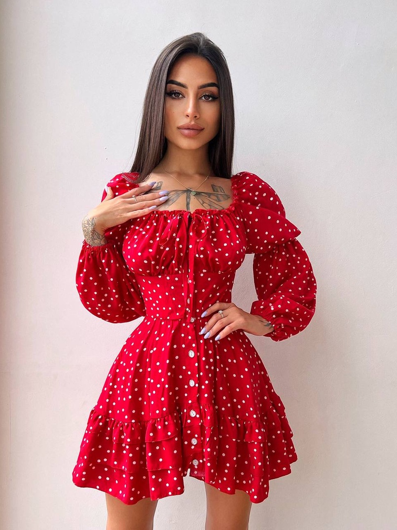 Сукня в горошок на ґудзиках з воланами Сукня в горошок на ґудзиках з воланами | PUSHKA SHOP