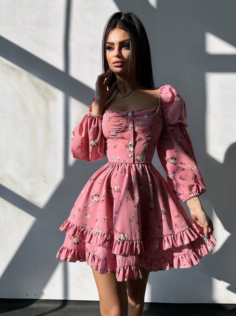 Лялькова сукня з пишною спідницею та корсетним верхом з ніжним квітковим принтом  | PUSHKA SHOP