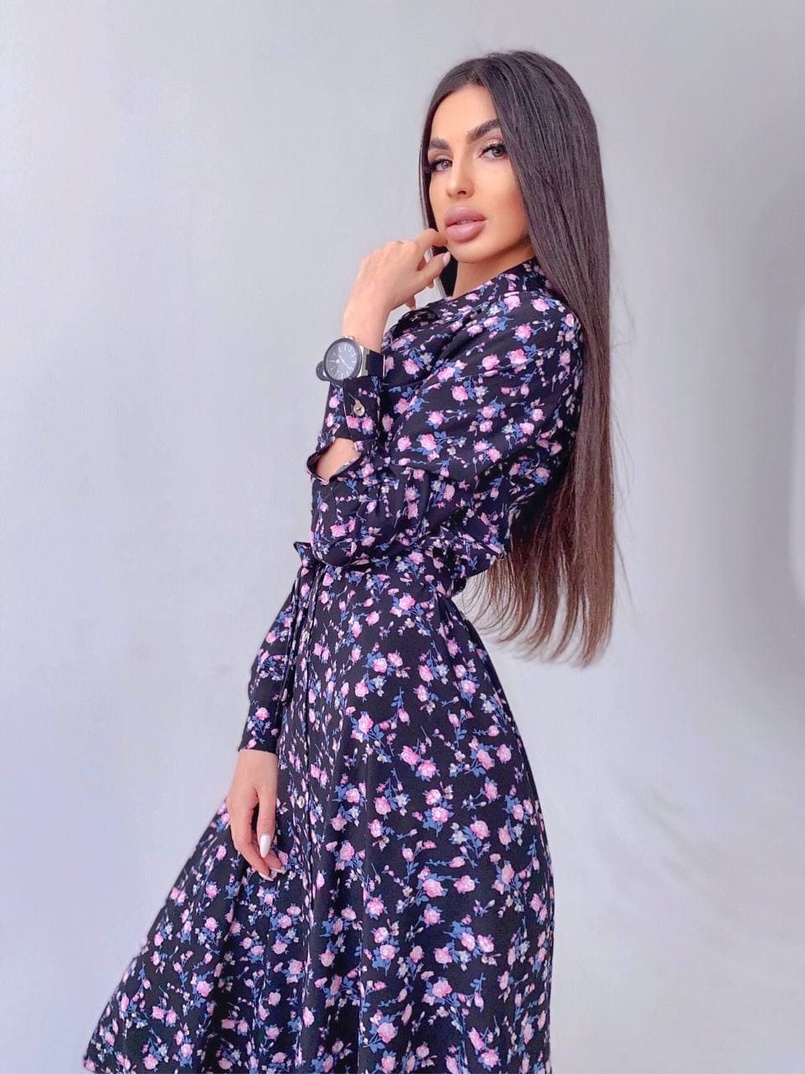 Цветочное платье-рубашка на пуговицах Цветочное платье-рубашка на пуговицах | PUSHKA SHOP