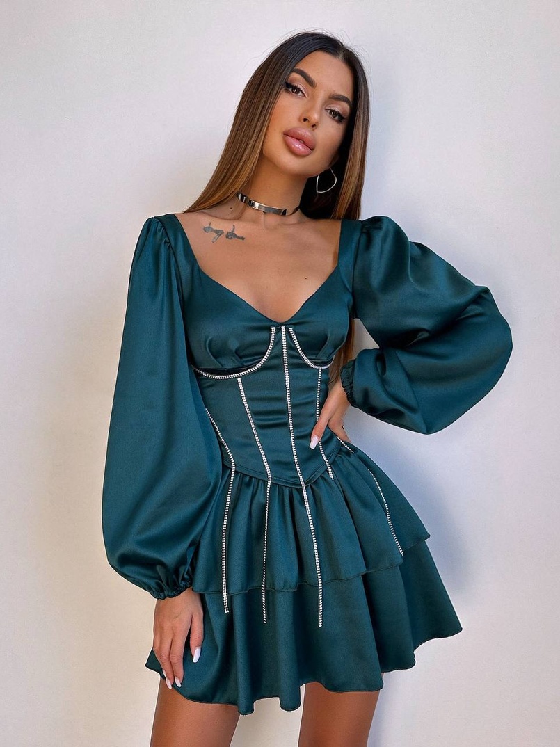 Комплект: сукня з подвійною спідницею + корсет, декорований стразами    | PUSHKA SHOP