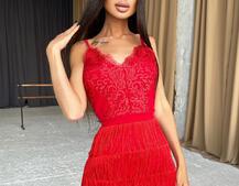 Платье с кружевным верхом и бахромой  Платье с кружевным верхом и бахромой  | PUSHKA SHOP