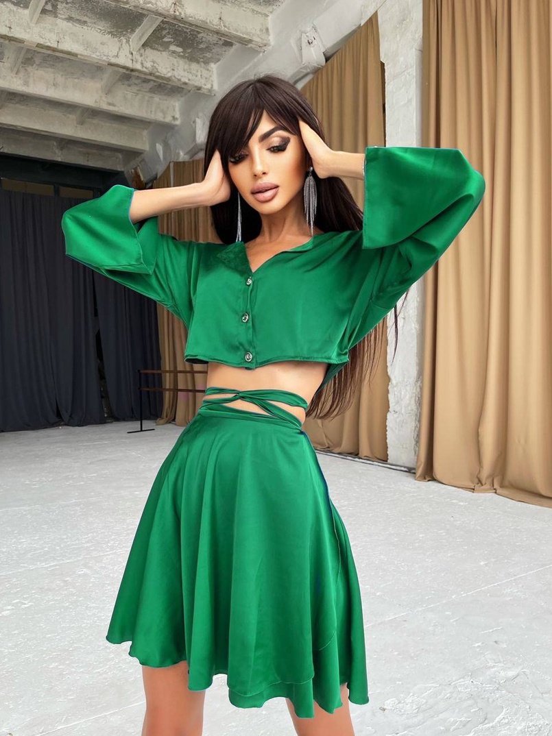 Шелковый комплект: укорочённая рубашка + юбка с запахом   Шелковый комплект: укорочённая рубашка + юбка с запахом   | PUSHKA SHOP