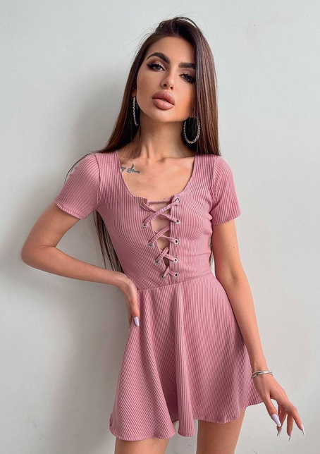 Трикотажное платье-мини со шнуровкой на груди  | PUSHKA SHOP