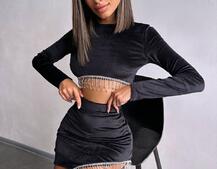 Оксамитовий комплект, декорований бахромою зі страз | PUSHKA SHOP