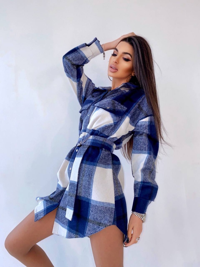 Кашемировое платье-рубашка в клетку | PUSHKA SHOP