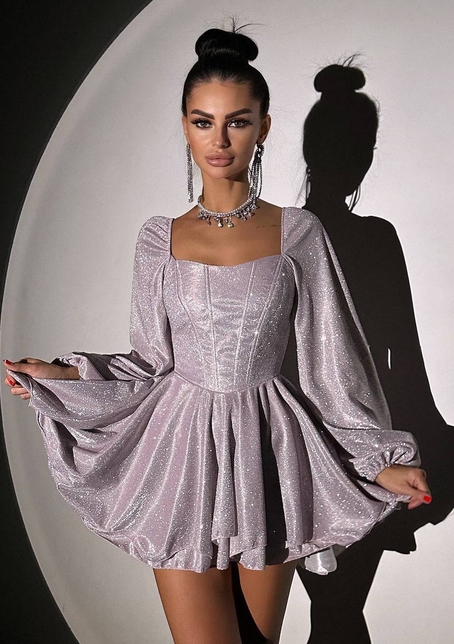 Сяюча корсетна сукня з пишною подвійною спідницею та об‘ємними рукавами | PUSHKA SHOP