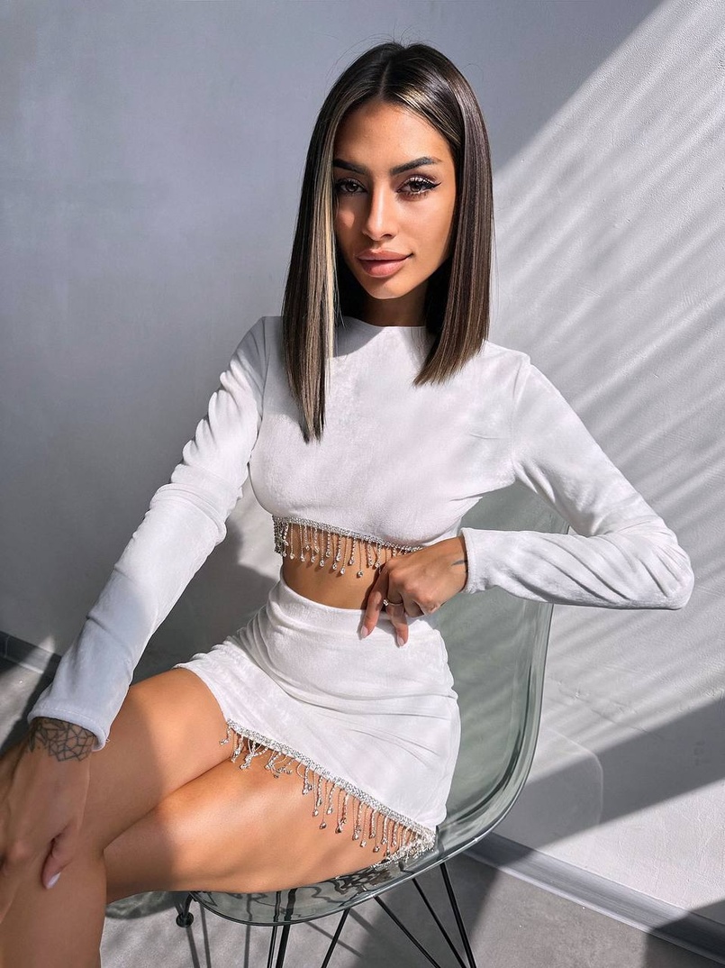 Оксамитовий комплект, декорований бахромою зі страз | PUSHKA SHOP