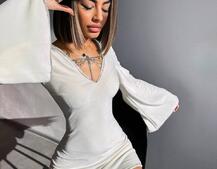 Оксамитова сукня,  декорована стразами з розкльошоними рукавами  Оксамитова сукня,  декорована стразами з розкльошоними рукавами  | PUSHKA SHOP