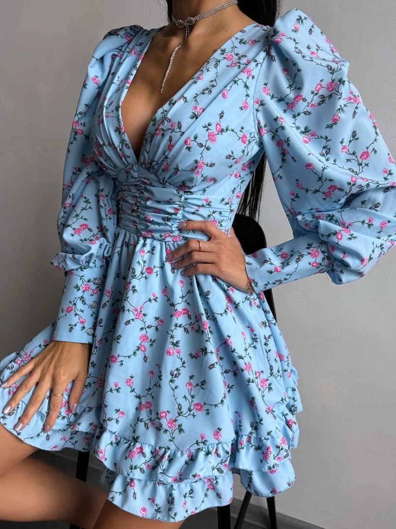 Сукня міні з пишною спідницею та драпіруванням на талії | PUSHKA SHOP