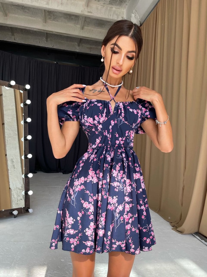 Летнее цветочное платье с завязками на груди  | PUSHKA SHOP