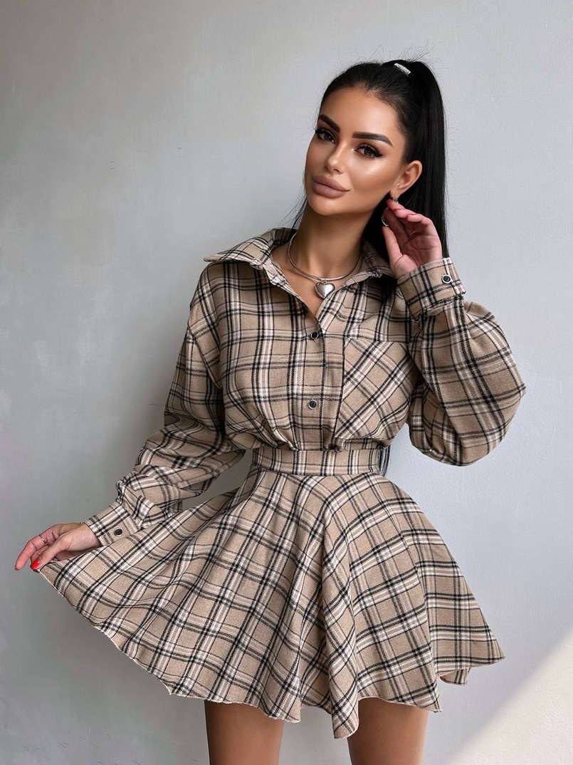 Комплект: сорочка + спідниця у клітинку  | PUSHKA SHOP